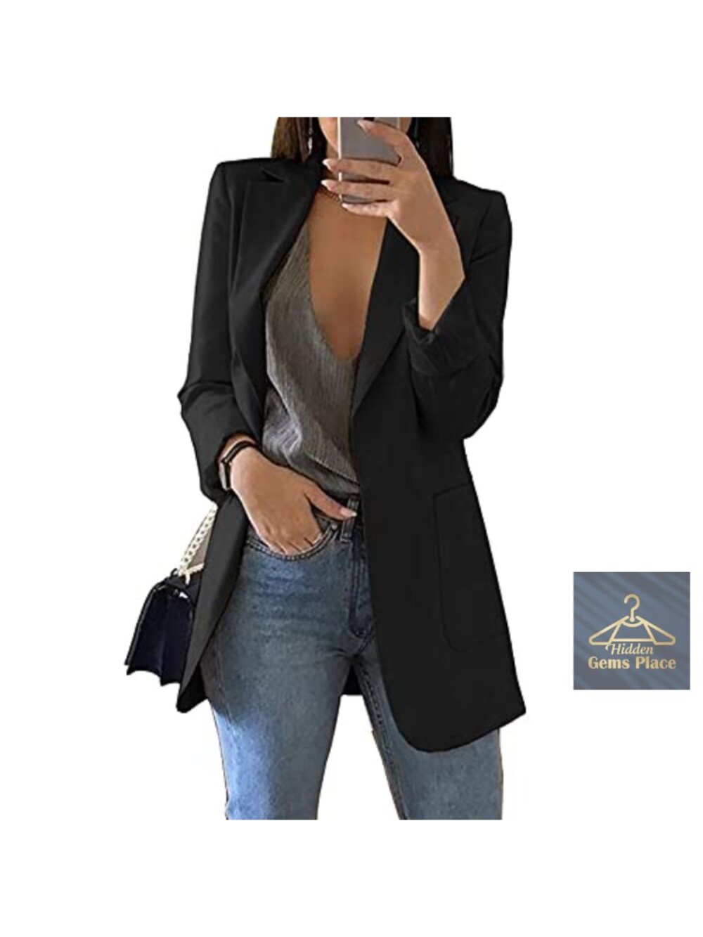 Womens Open Front Blazer Long Sleeve Notch Lapel Business Casual Lightweight